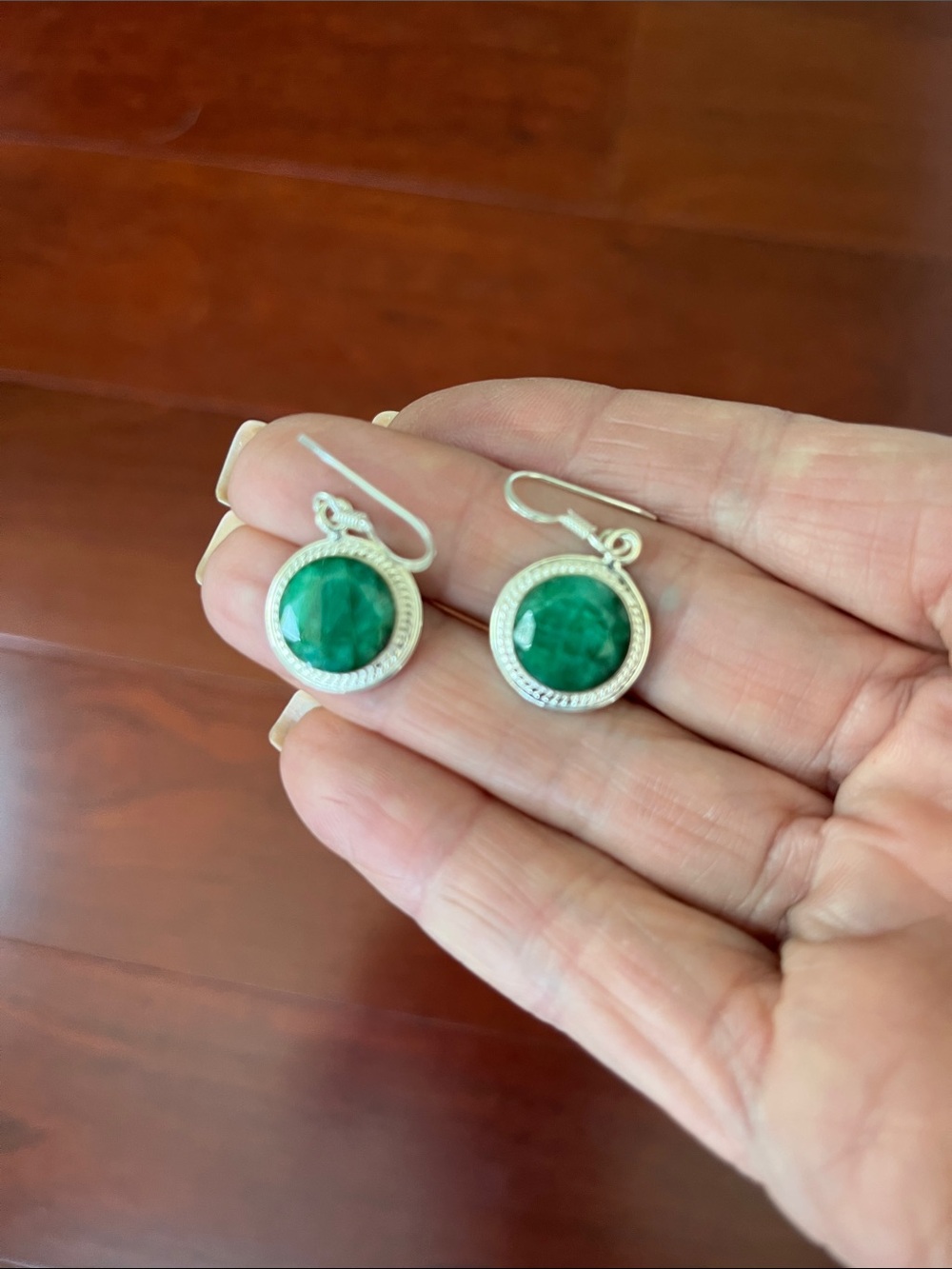 Sterling Silver Raw Emerald Stone Drop Earrings